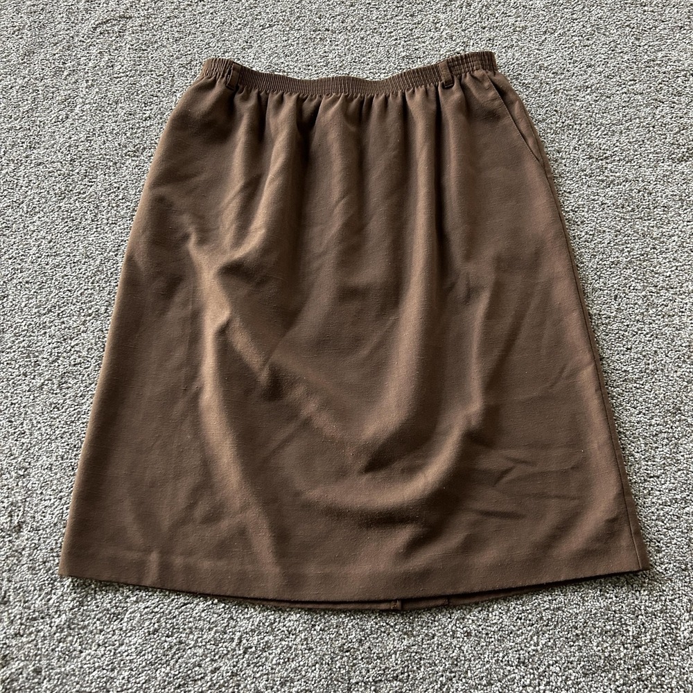 Alfred Dunner Skirt Womens 20 Brown Solid Midi Elastic Waist Pockets Pull On